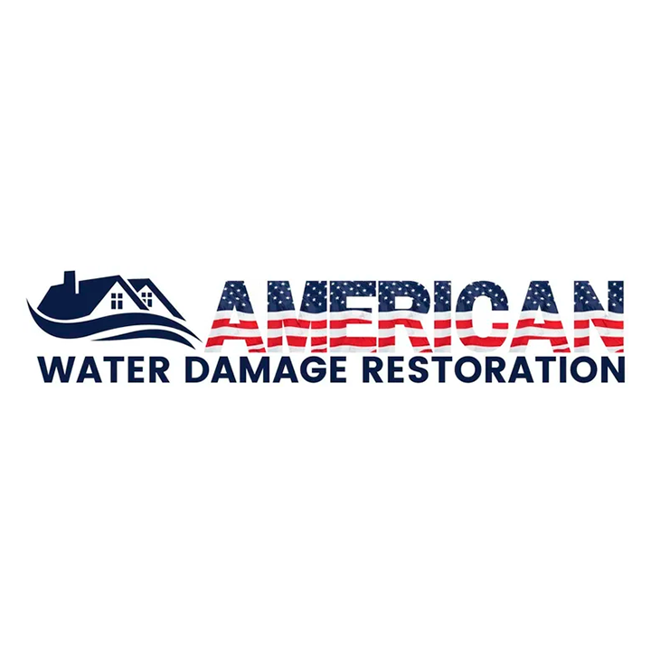 American Water Damage Restoration logo featuring a house silhouette and American flag colors, representing quality restoration services.